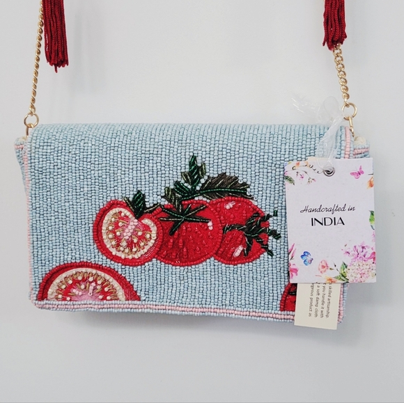 Viral TikTok Beaded Tomato Slice Shoulder Bag Purse Handcrafted in India NWT - Picture 4 of 15